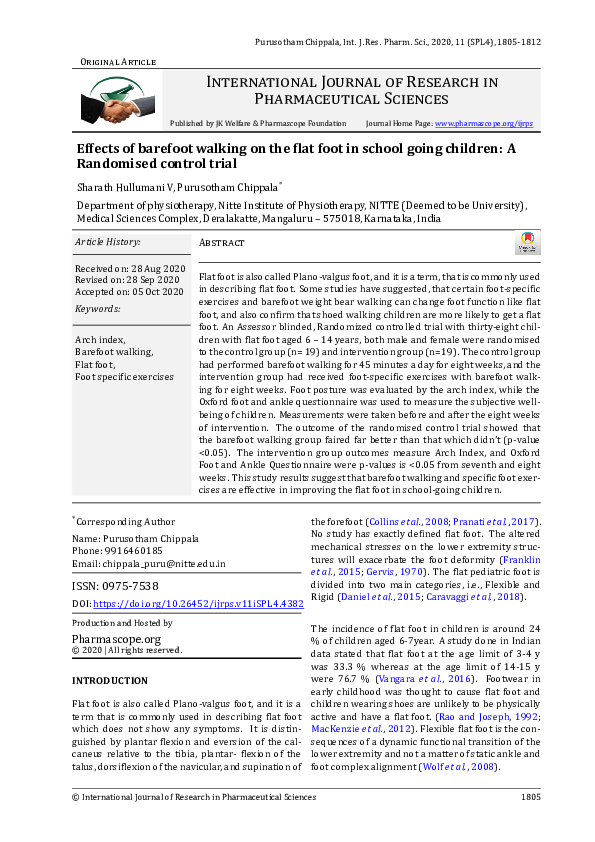(PDF) Effects of barefoot walking on the flat foot in school going ...