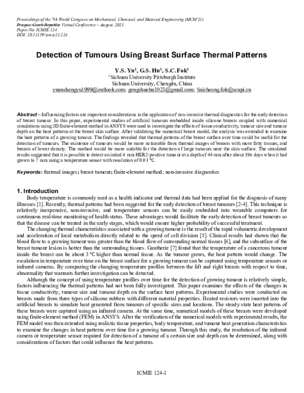 (PDF) Detection of Tumours Using Breast Surface Thermal Patterns