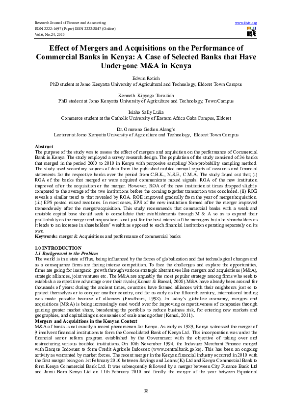 (PDF) Effect of Mergers and Acquisitions on the Performance of ...