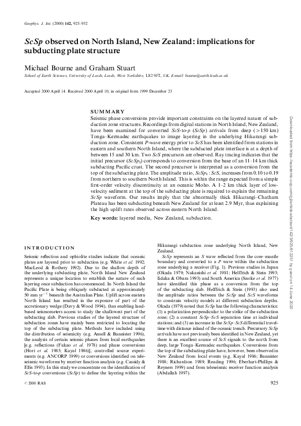 (PDF) ScSp observed on North Island, New Zealand: implications for ...