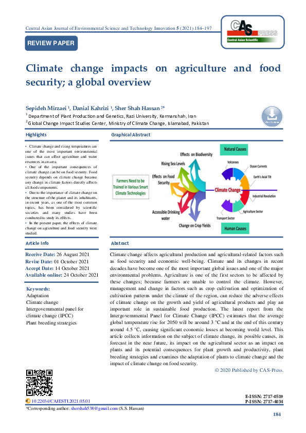 (PDF) Climate change impacts on agriculture and food security; a global ...