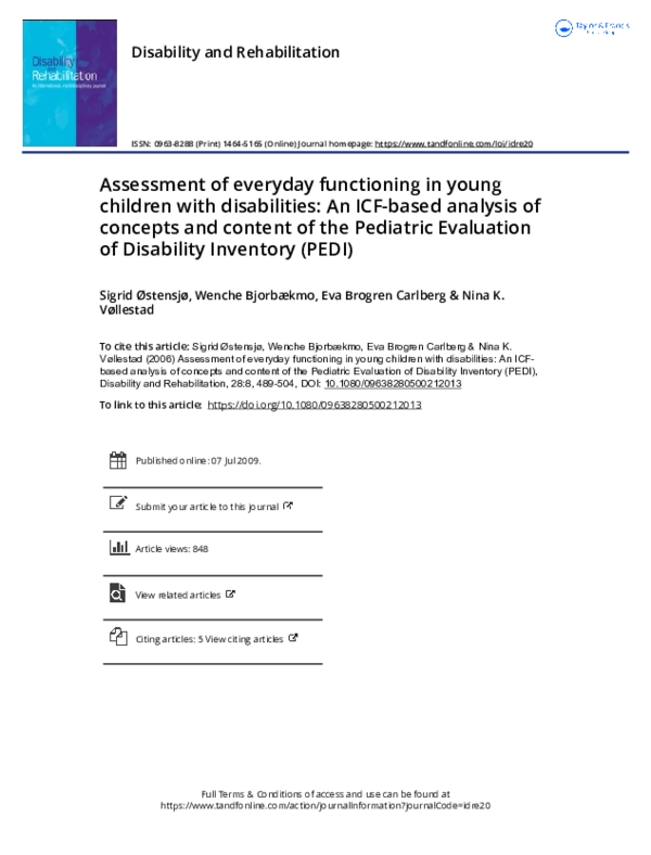 (PDF) Assessment of everyday functioning in young children with ...
