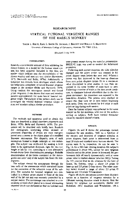 (PDF) Vertical fusional vergence ranges of the rhesus monkey
