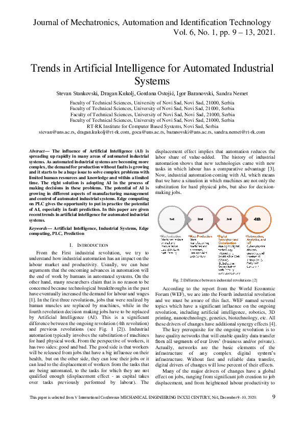 (PDF) Trends in Artificial Intelligence for Automated Industrial Systems