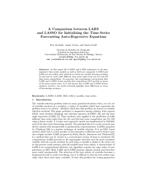(PDF) A Comparison between LARS and LASSO for Initialising the Time ...
