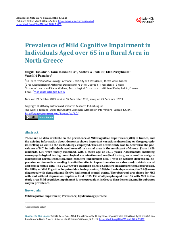 (PDF) Prevalence of Mild Cognitive Impairment in Individuals Aged over ...