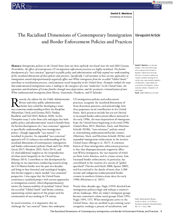 (PDF) The Racialized Dimensions of Contemporary Immigration and Border ...