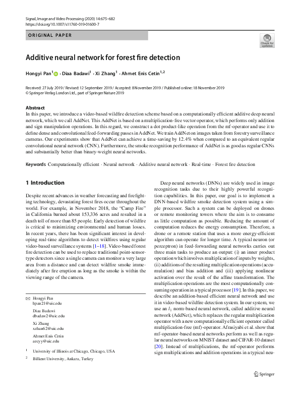 (PDF) Additive neural network for forest fire detection