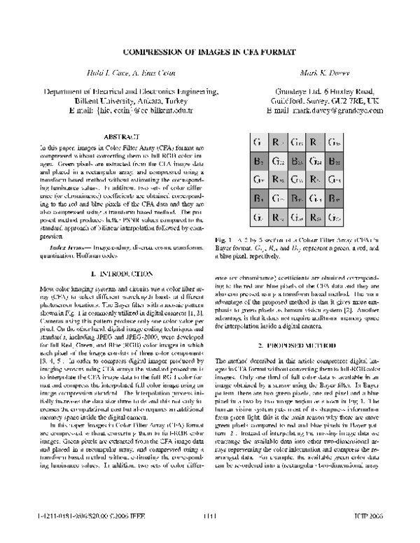 (PDF) Compression of Images in CFA Format