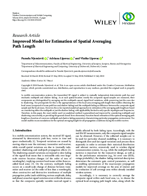 (PDF) Improved Model for Estimation of Spatial Averaging Path Length