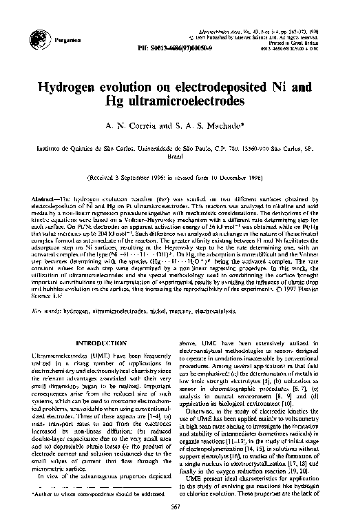(PDF) Hydrogen evolution on electrodeposited Ni and Hg ultramicroelectrodes