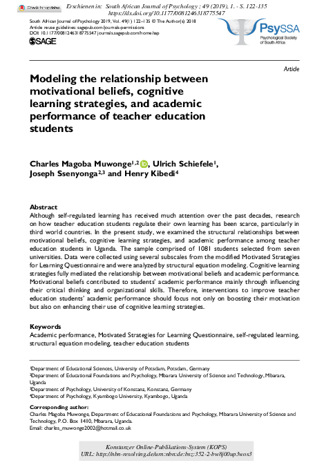 (PDF) Modeling the relationship between motivational beliefs, cognitive ...