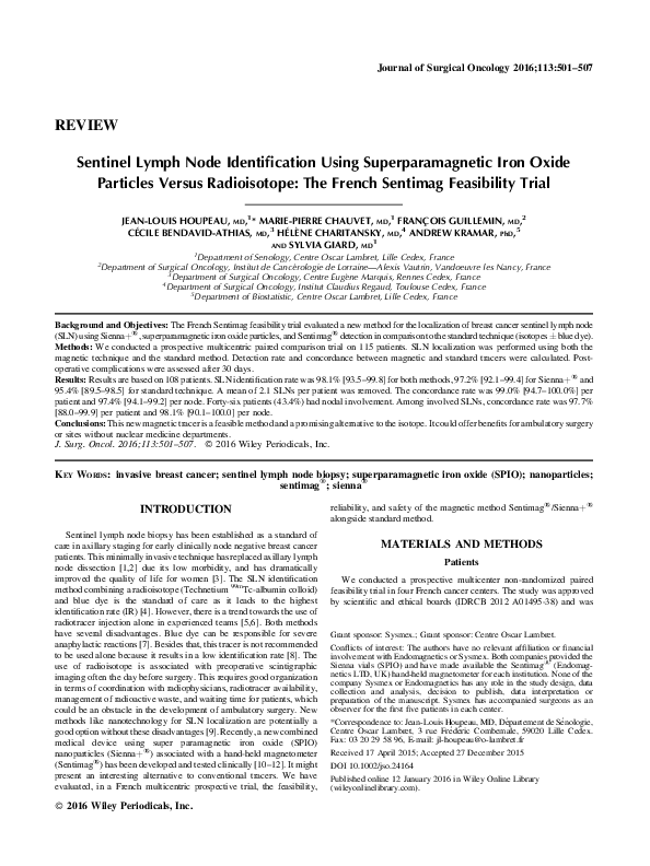 (PDF) Sentinel lymph node identification using superparamagnetic iron ...