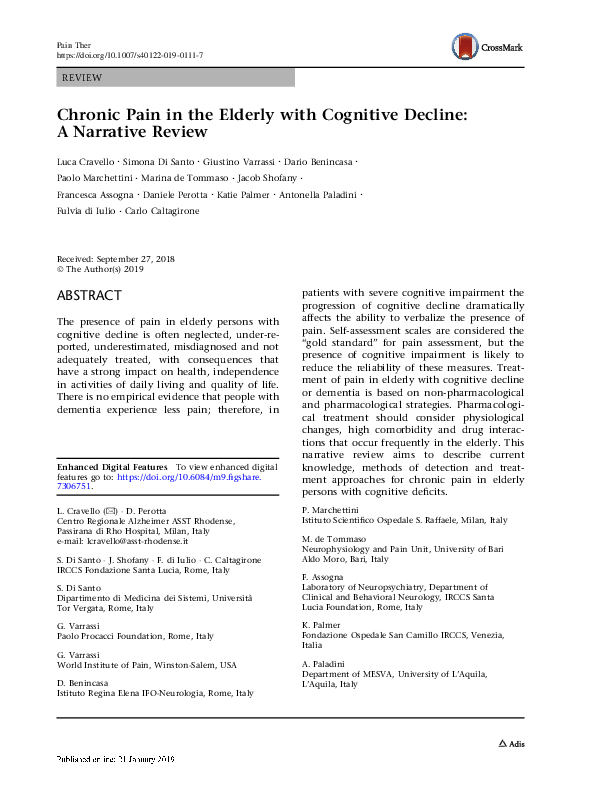 (PDF) Chronic Pain in the Elderly with Cognitive Decline: A Narrative ...