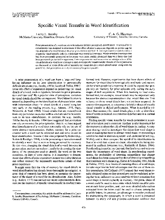 (PDF) Specific visual transfer in word identification
