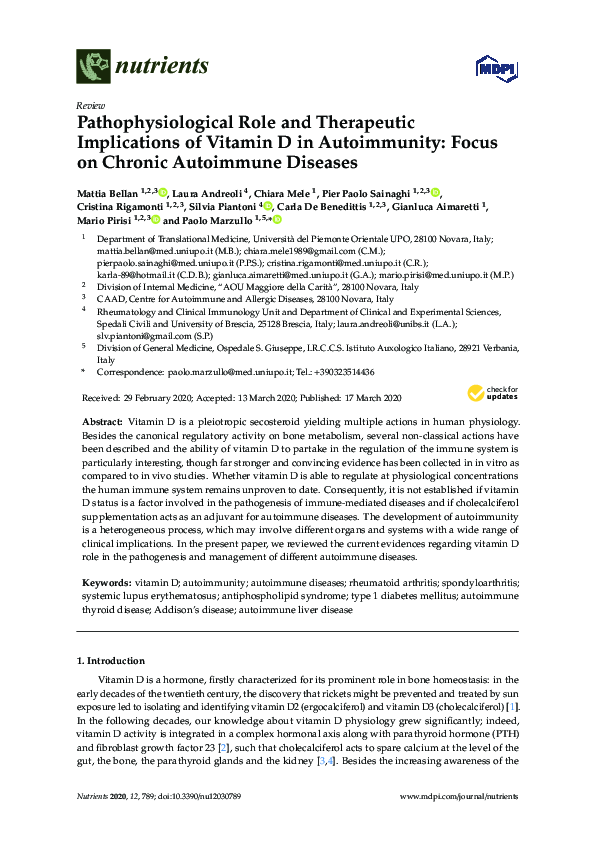 (PDF) Pathophysiological Role and Therapeutic Implications of Vitamin D ...