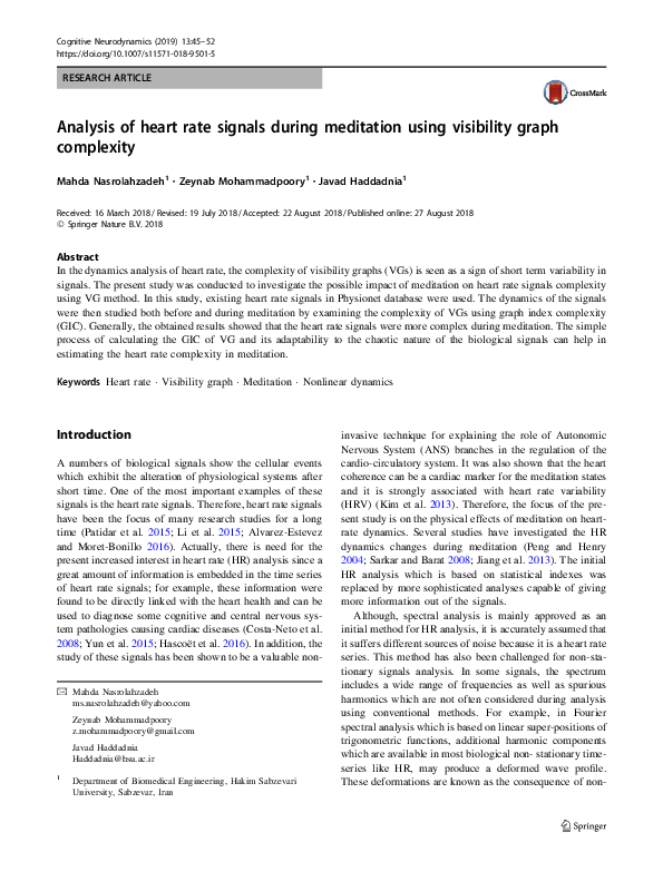 (PDF) Analysis of heart rate signals during meditation using visibility ...