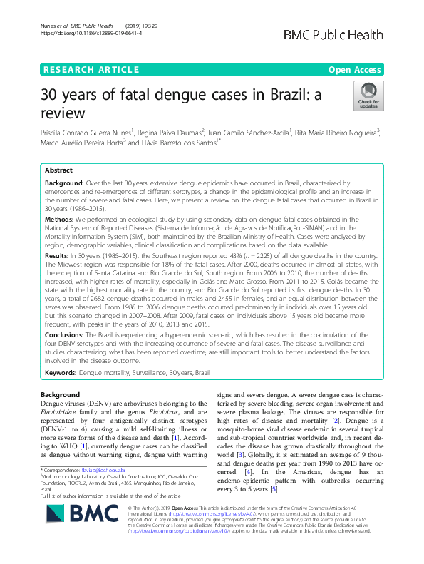 (PDF) 30 years of fatal dengue cases in Brazil: a review