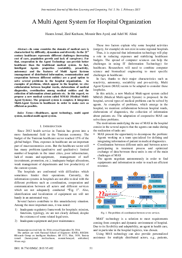 (PDF) A Multi Agent System for Hospital Organization