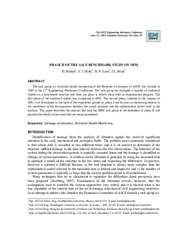 (PDF) Phase II of the ASCE Benchmark Study on SHM
