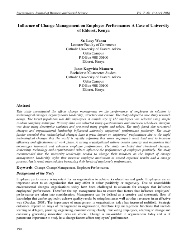 (PDF) Influence of Change Management on Employee Performance : A Case ...