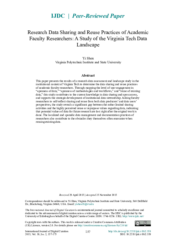 (PDF) Research Data Sharing and Reuse Practices of Academic Faculty ...