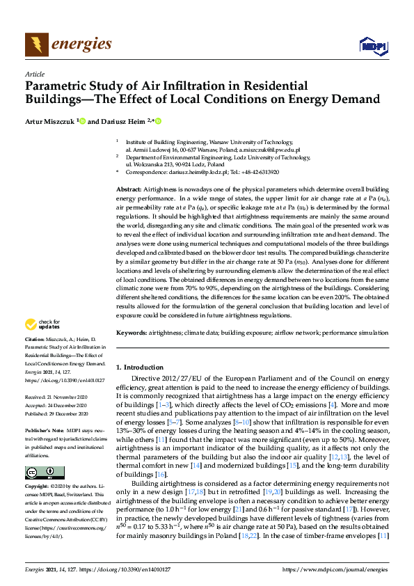 (PDF) Parametric Study of Air Infiltration in Residential Buildings—The ...