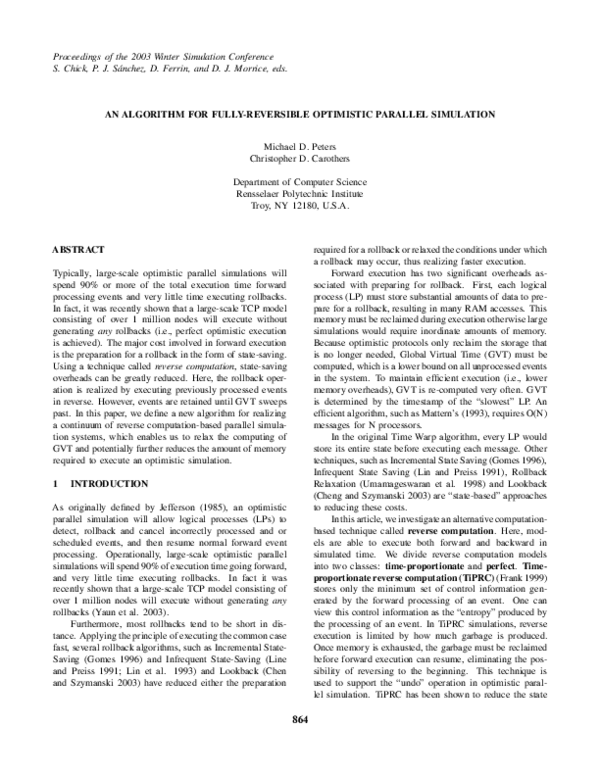 (PDF) An algorithm for fully-reversible optimistic parallel simulation