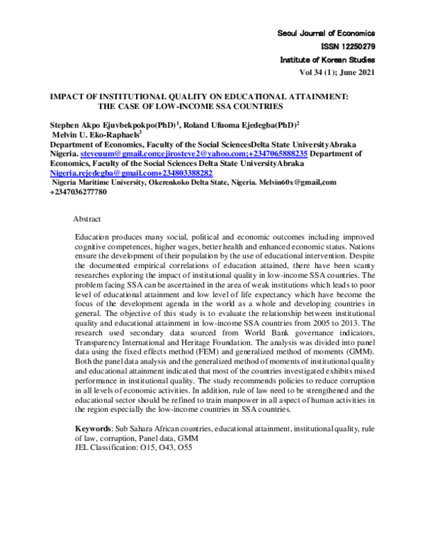 (PDF) Impact of Institutional Quality on Educational Attainment: The ...