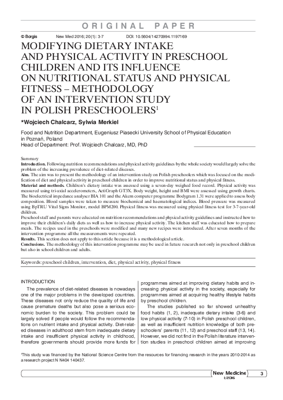 (PDF) Modifying Dietary Intake and Physical Activity in Preschool ...