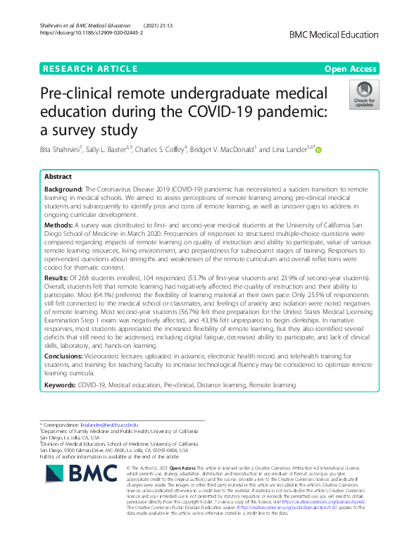 (PDF) Pre-clinical remote undergraduate medical education during the ...