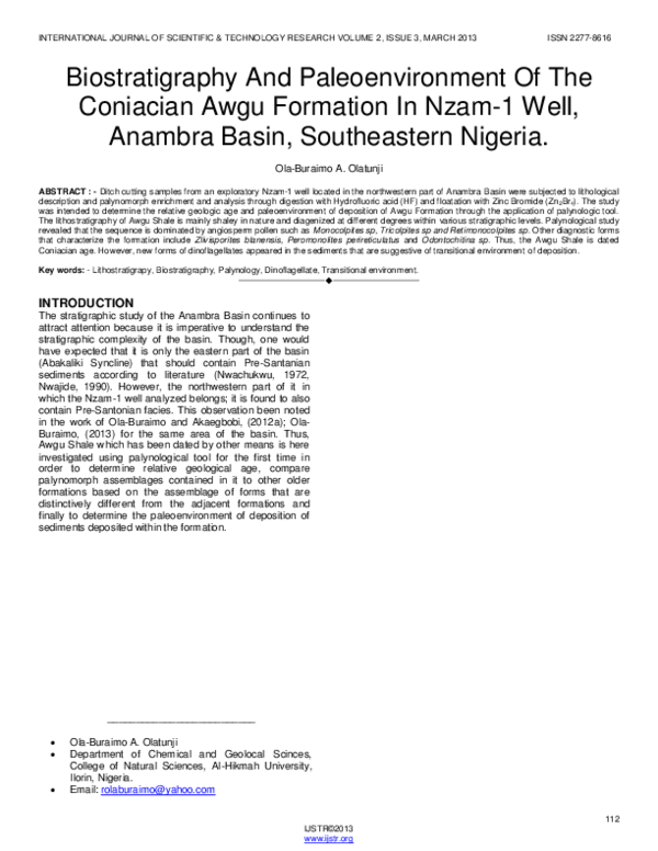 (PDF) Biostratigraphy And Paleoenvironment Of The Coniacian Awgu ...