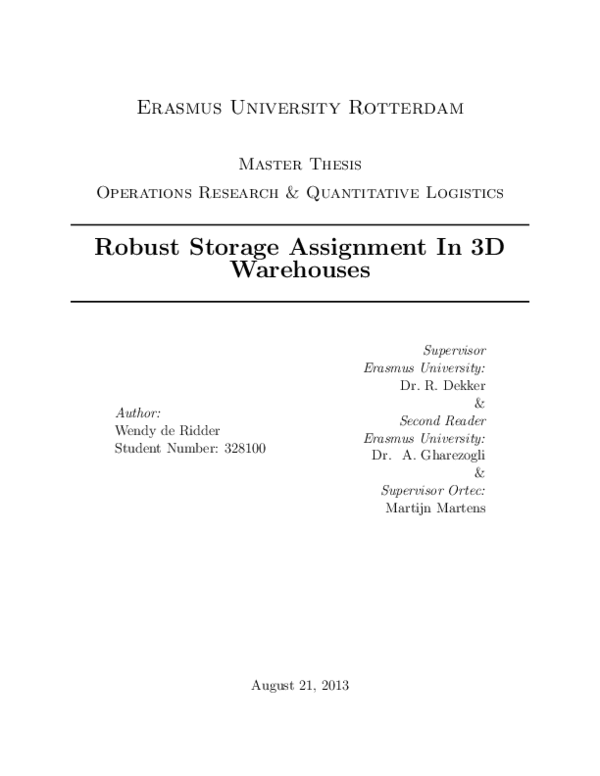 (PDF) Robust Storage Assignment In 3D Warehouses
