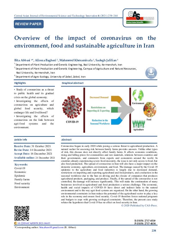 (PDF) Overview of the impact of coronavirus on the environment, food ...