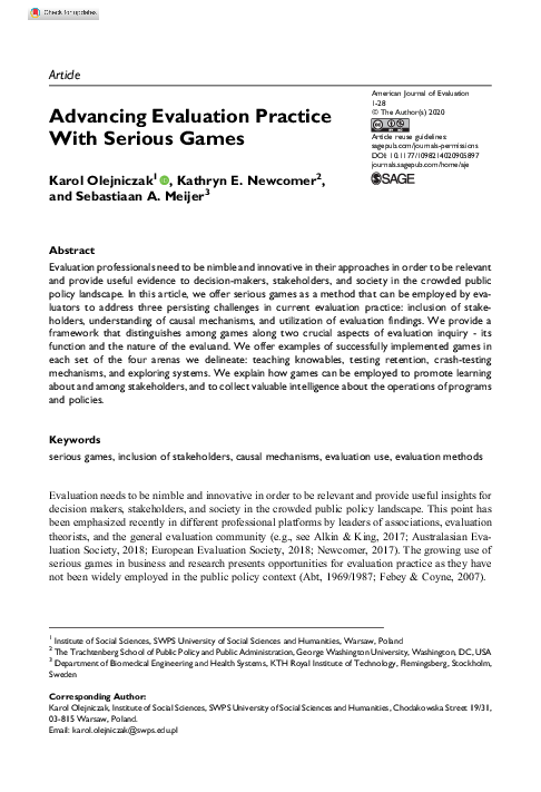 (PDF) Advancing Evaluation Practice With Serious Games