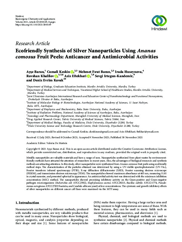 (PDF) Ecofriendly Synthesis of Silver Nanoparticles Using Ananas ...