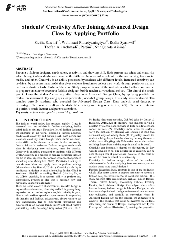 (PDF) Students’ Creativity After Joining Advanced Design Class by ...