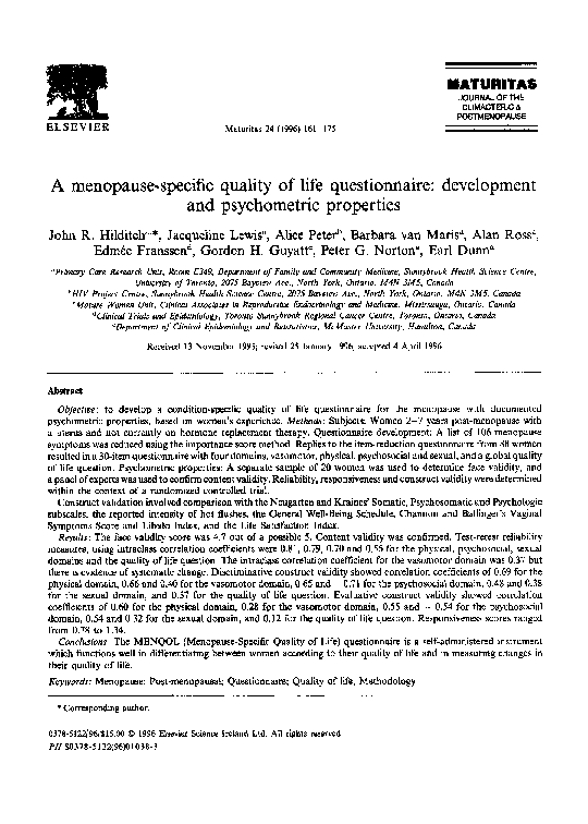 (PDF) A menopausespecific quality of life questionnaire development