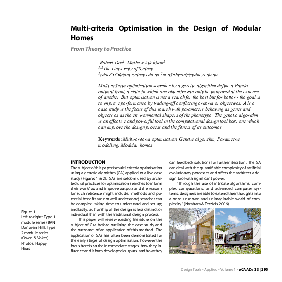 (PDF) Multi-criteria Optimisation in the Design of Modular Homes - From ...
