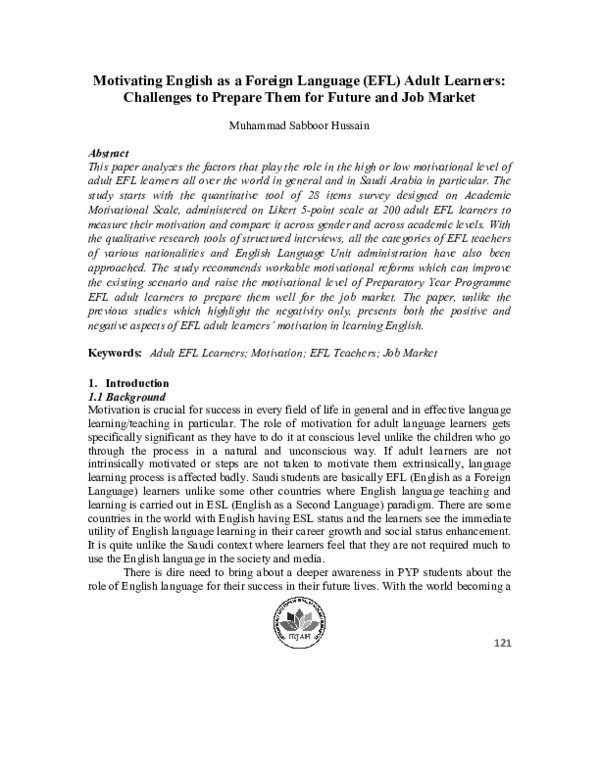 (PDF) Motivating English as a Foreign Language (EFL) Adult Learners ...