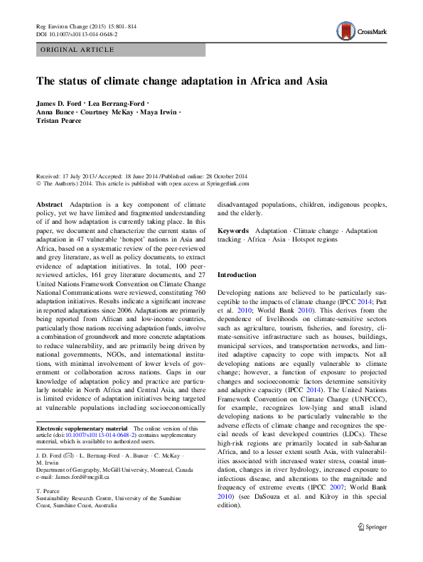 (PDF) The status of climate change adaptation in Africa and Asia