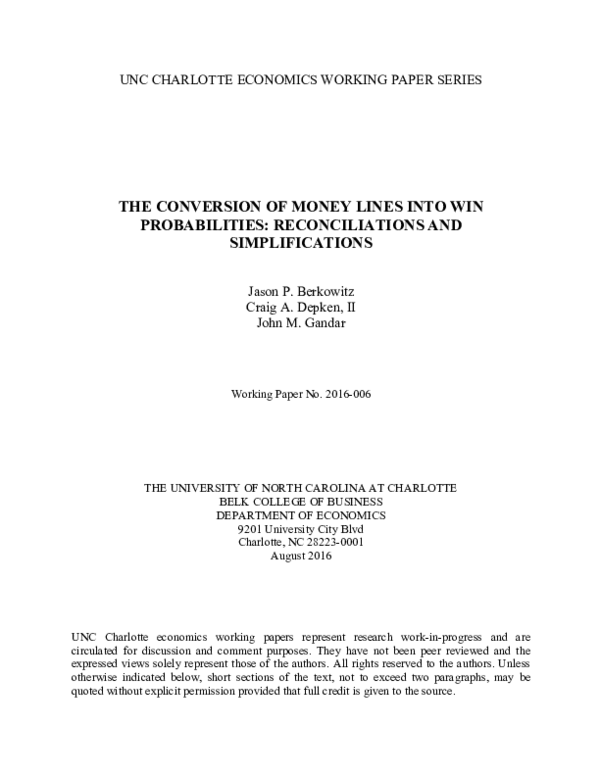 (PDF) The Conversion of Money Lines into Win Probabilities ...