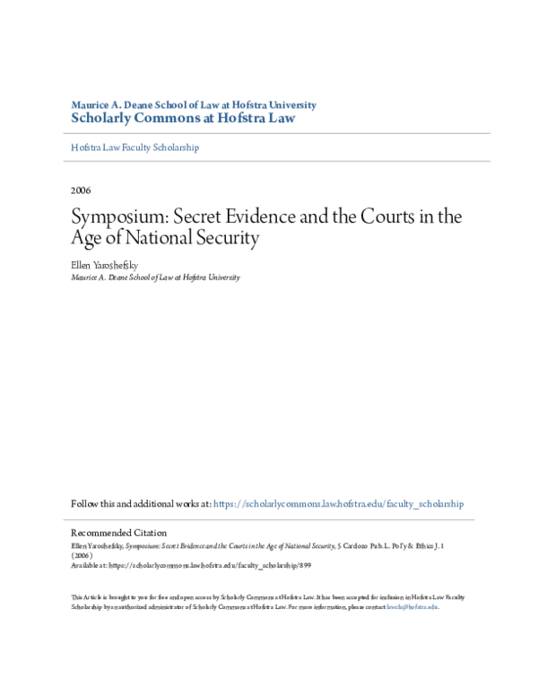 (PDF) Symposium: Secret Evidence and the Courts in the Age of National ...