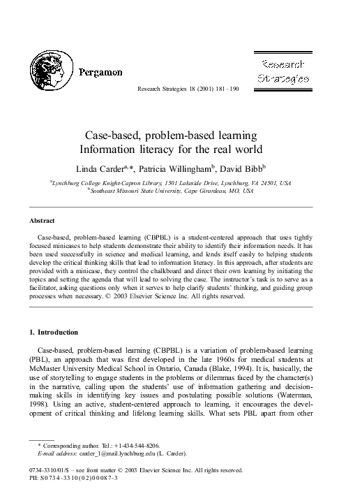 (PDF) Case-based, problem-based learning