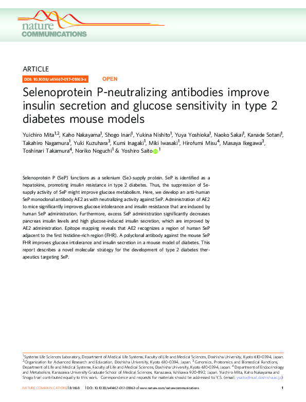 (PDF) Selenoprotein P-neutralizing antibodies improve insulin secretion ...
