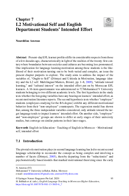 (PDF) L2 Motivational Self and English Department Students’ Intended Effort