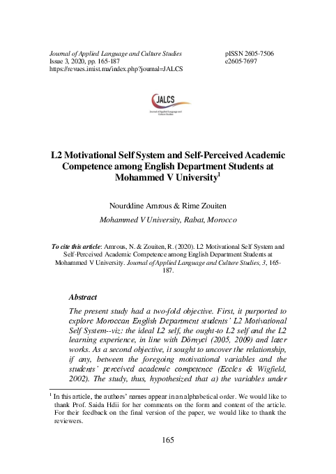 (PDF) L2 Motivational Self System and Perceived Academic Competence ...