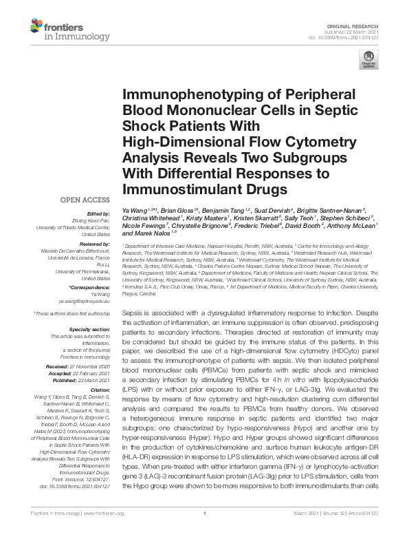 (PDF) Immunophenotyping of Peripheral Blood Mononuclear Cells in Septic ...