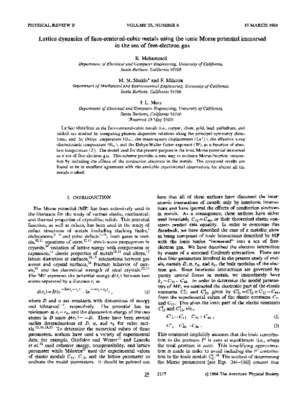 (PDF) Lattice dynamics of face-centered-cubic metals using the ionic ...