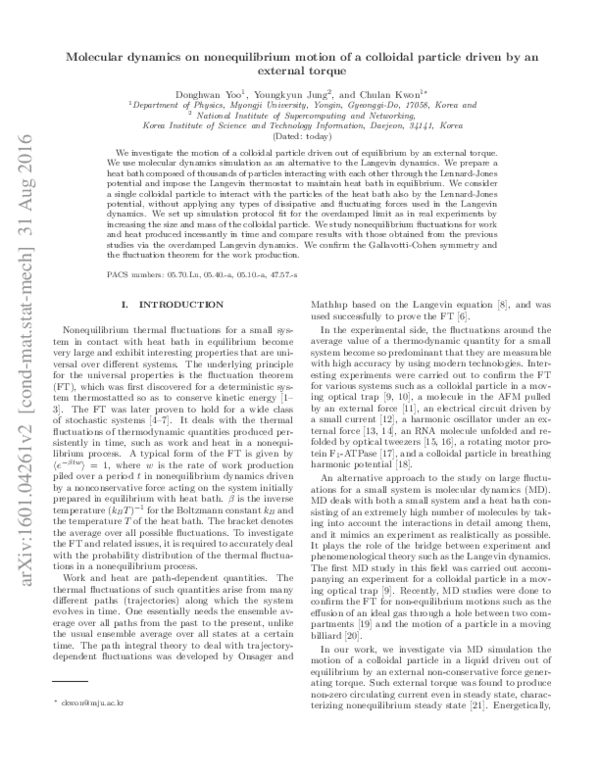 (PDF) Molecular dynamics study on a nonequilibrium motion of a ...